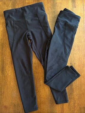 Active Girls Black Leggings Bundle XS 5 High Rise Go-Dry Athletic Pockets 2 Pack
